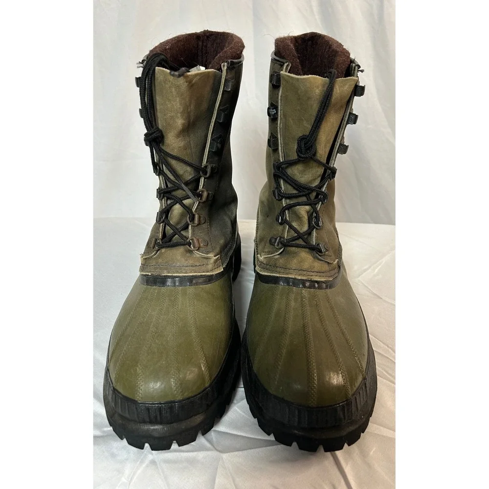 Vintage Sorel Mark X Kaufman Boots Olive Green Wool Liner Vibram Sole Canada 12